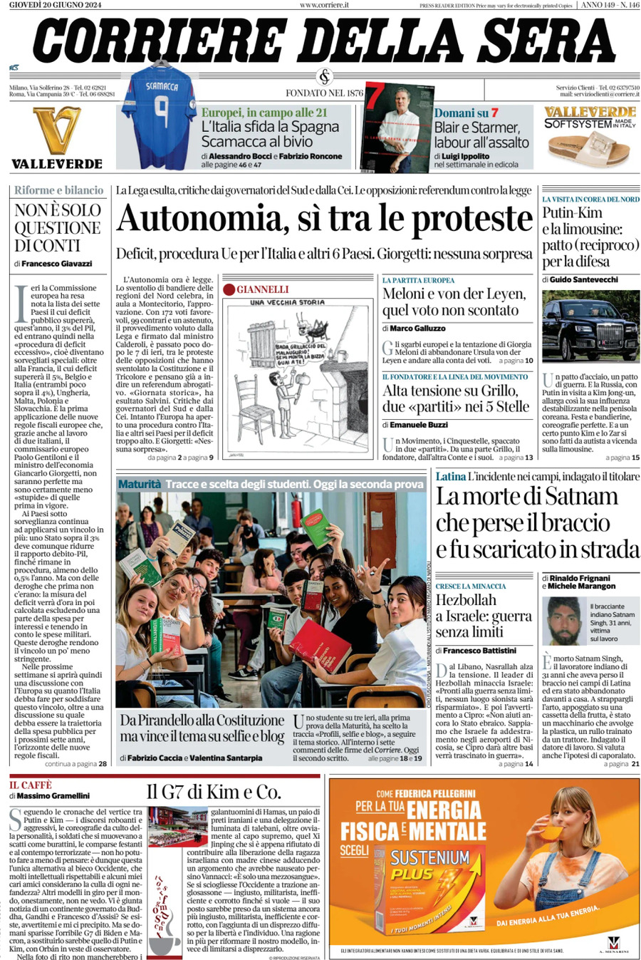 Prima-pagina-del-corriere-della-sera-edizione-di-oggi-20-06-2024