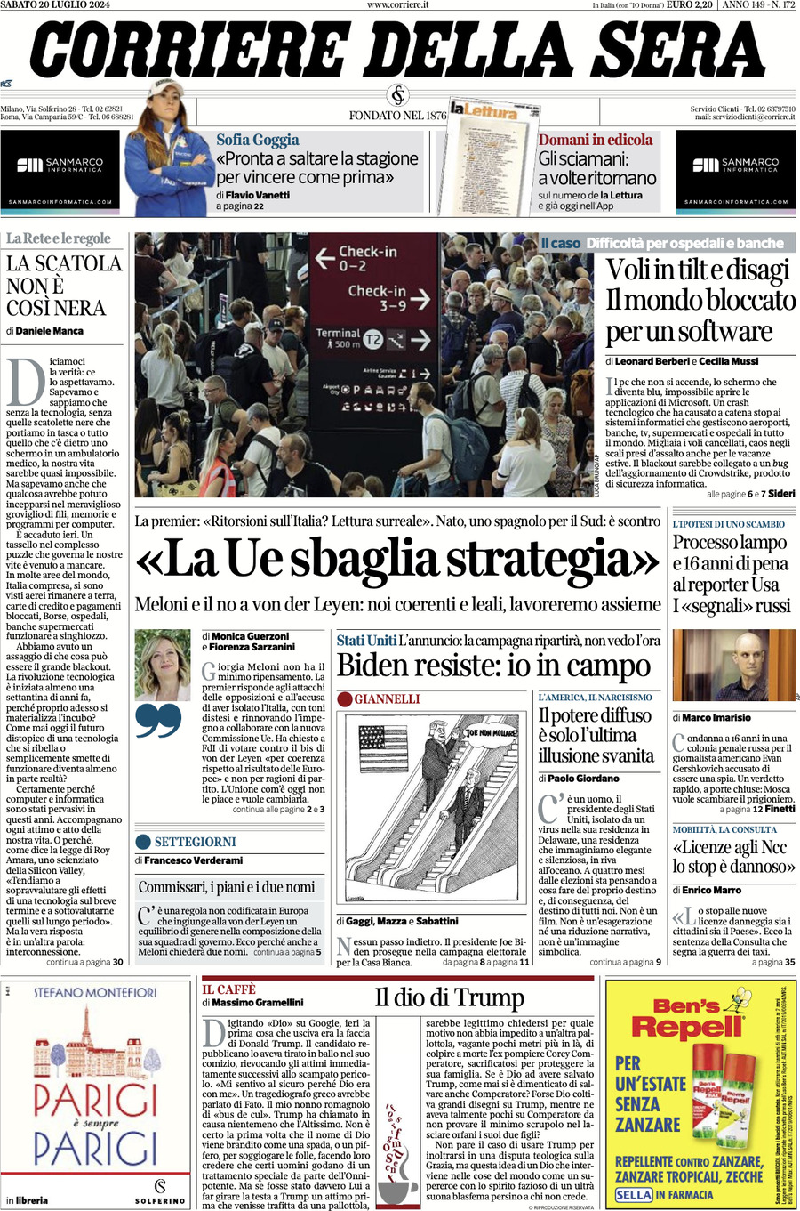 Prima-pagina-del-corriere-della-sera-edizione-di-oggi-20-07-2024
