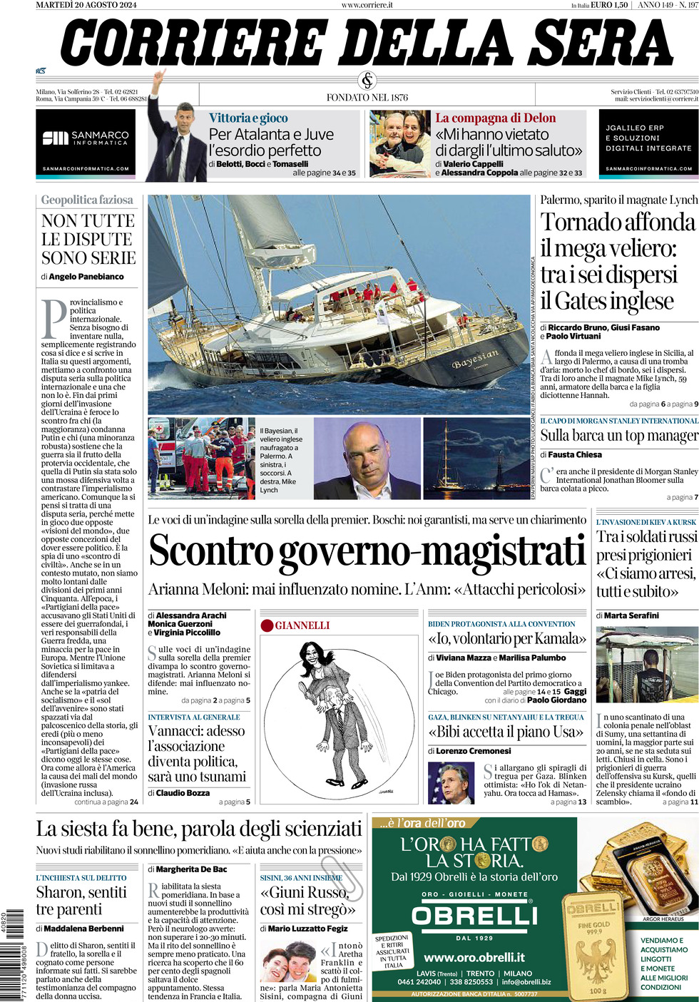 Prima-pagina-del-corriere-della-sera-edizione-di-oggi-20-08-2024