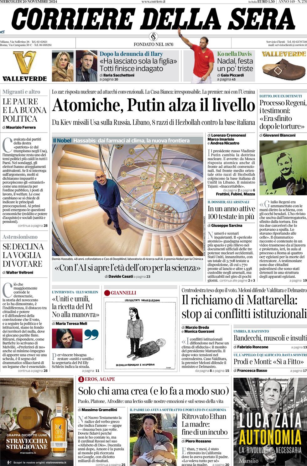 Prima-pagina-del-corriere-della-sera-edizione-di-oggi-20-11-2024