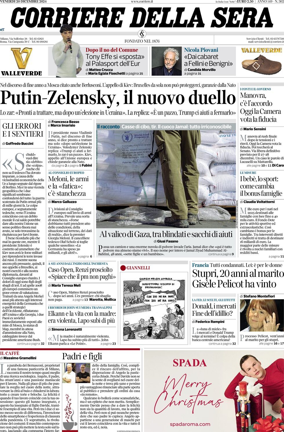 Prima-pagina-del-corriere-della-sera-edizione-di-oggi-20-12-2024