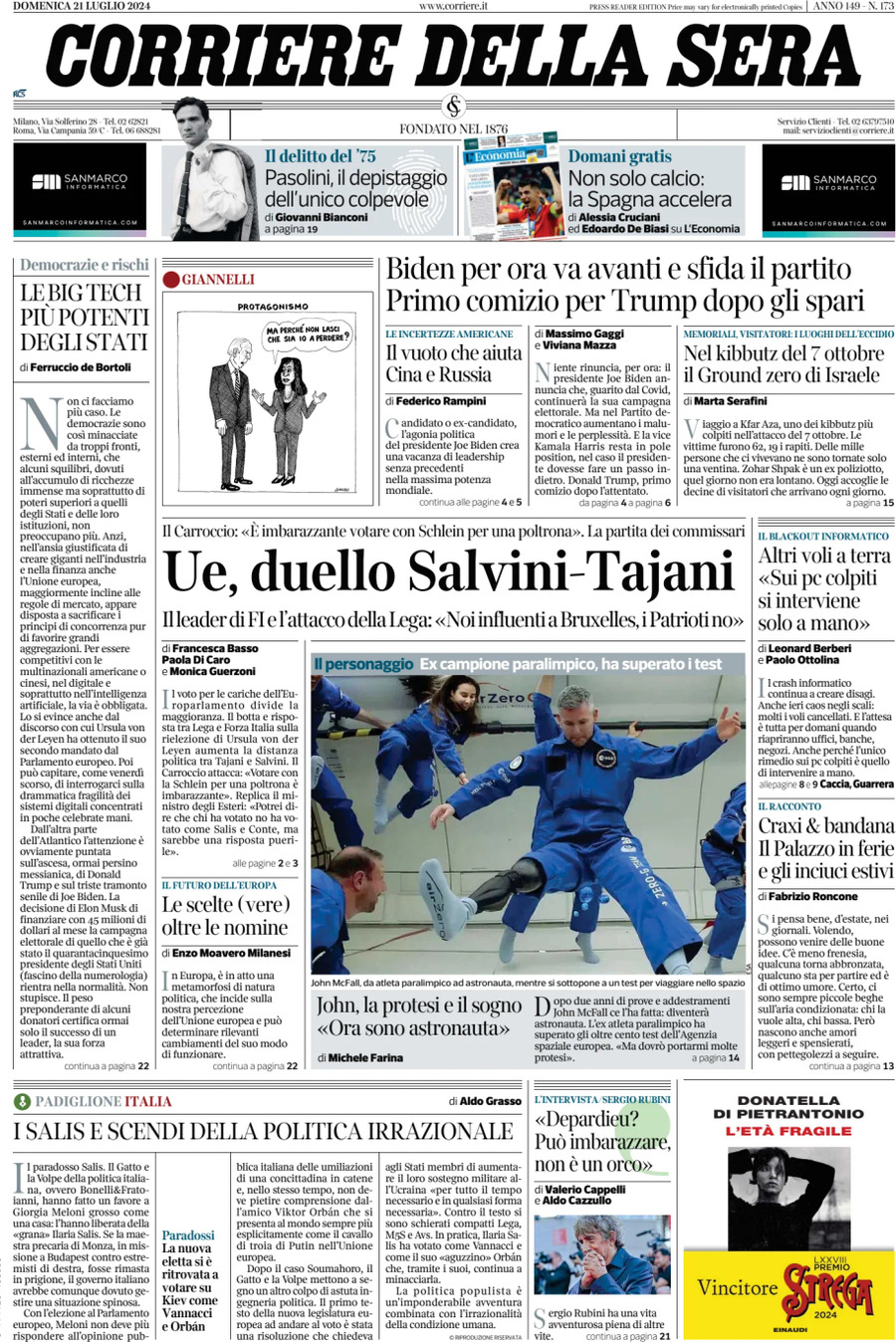 Prima-pagina-del-corriere-della-sera-edizione-di-oggi-21-07-2024