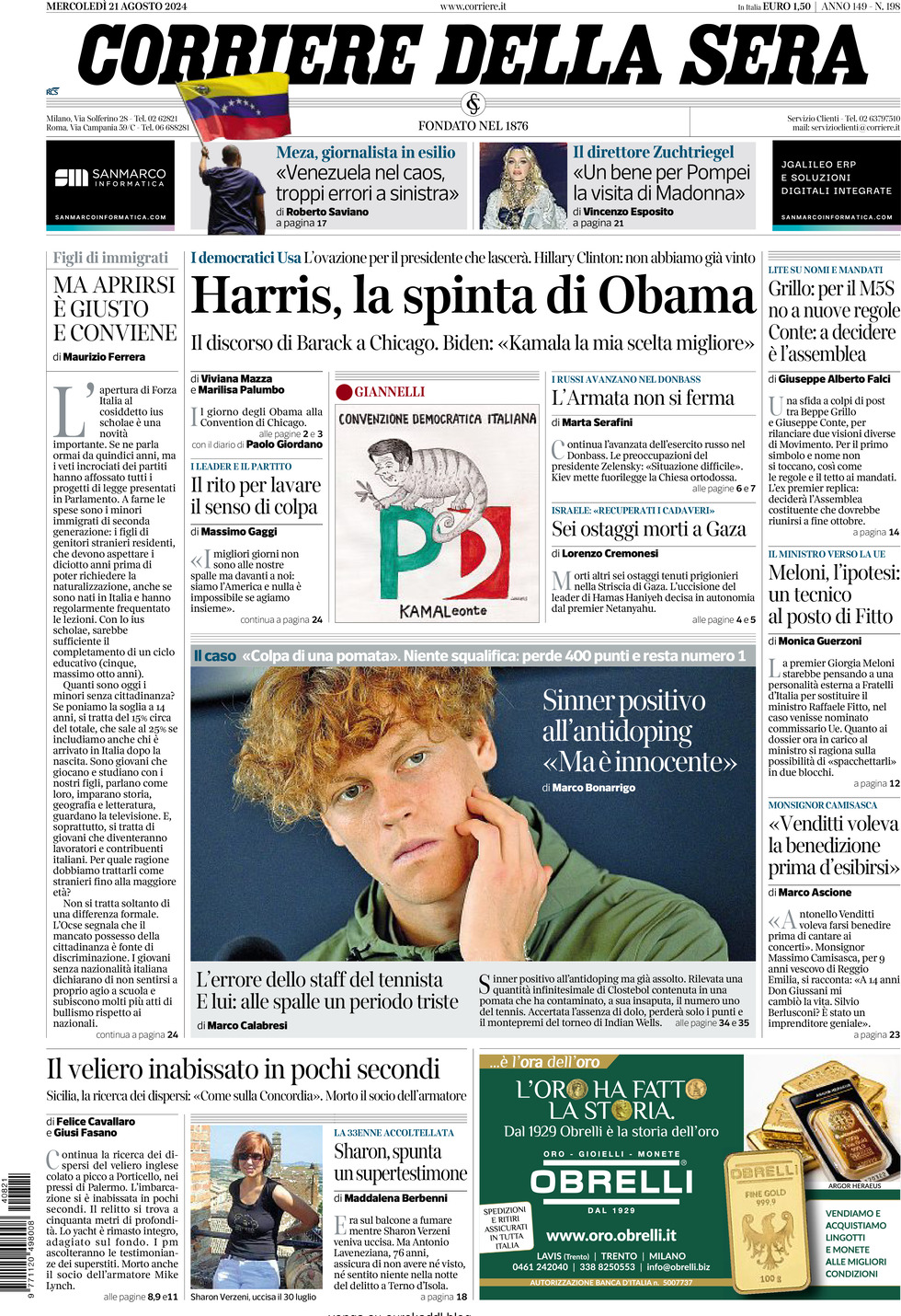 Prima-pagina-del-corriere-della-sera-edizione-di-oggi-21-08-2024