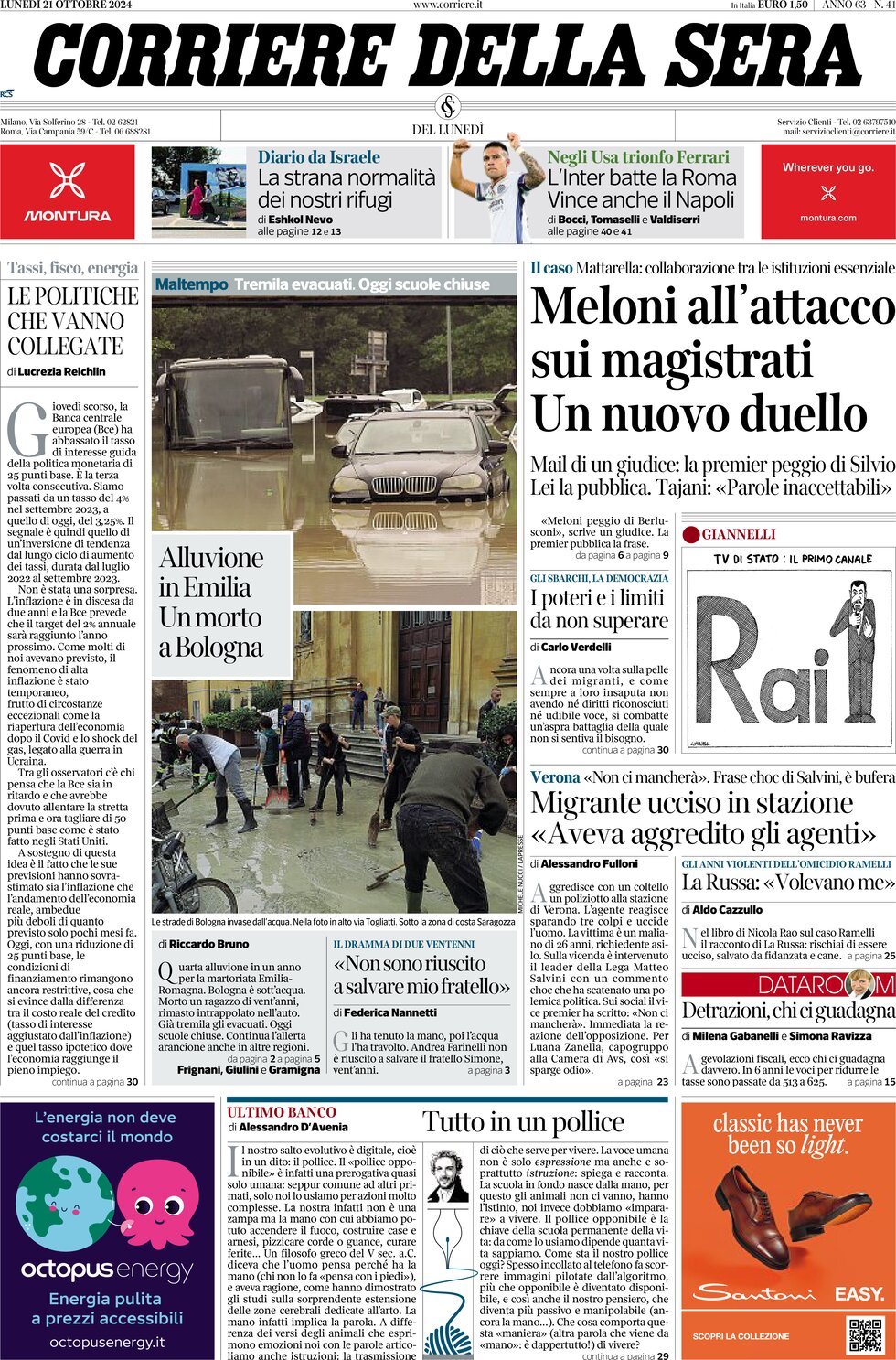 Prima-pagina-del-corriere-della-sera-edizione-di-oggi-21-10-2024