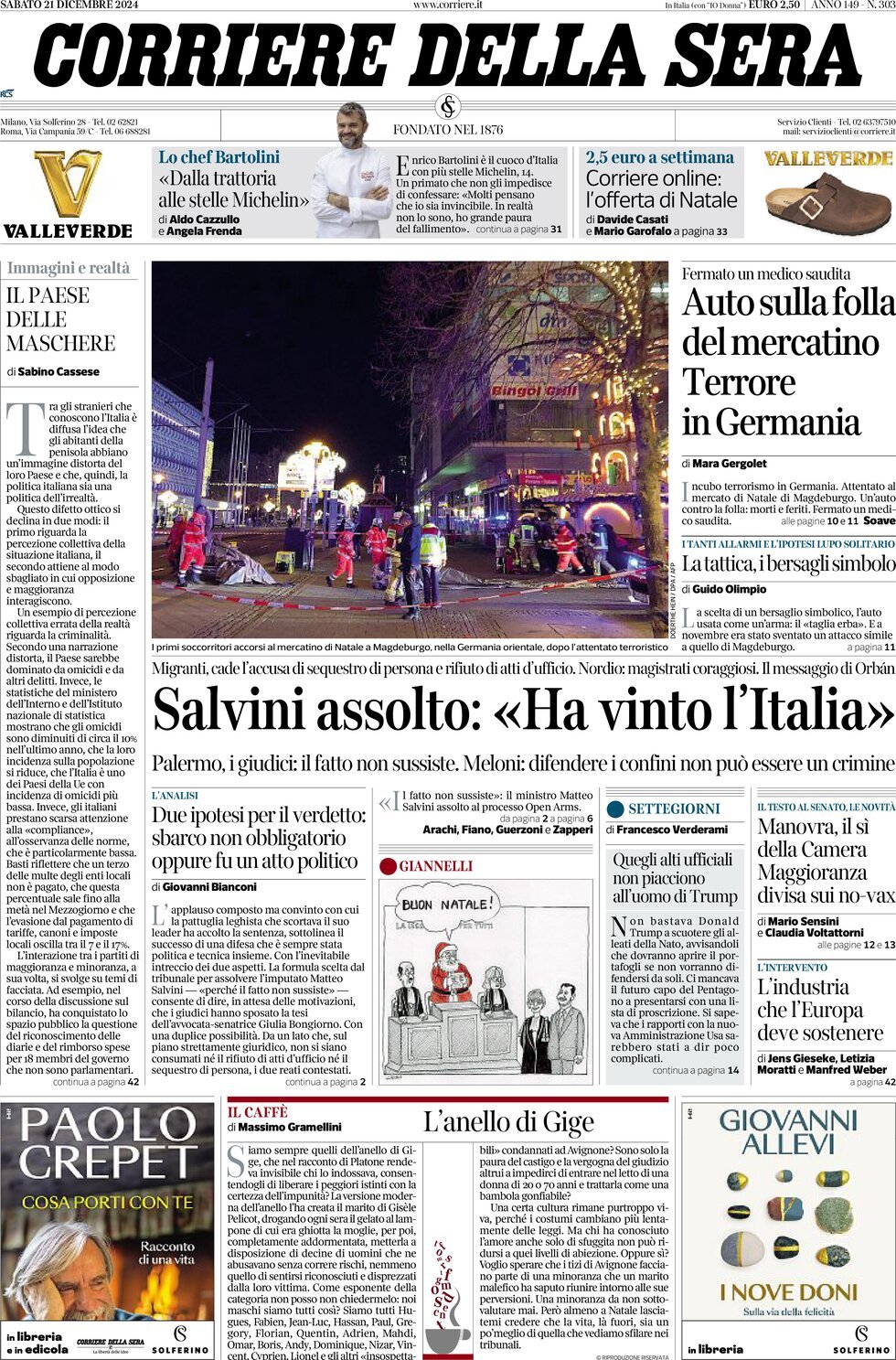 Prima-pagina-del-corriere-della-sera-edizione-di-oggi-21-12-2024