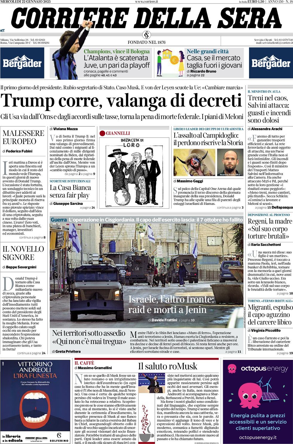 Prima-pagina-del-corriere-della-sera-edizione-di-oggi-22-01-2025