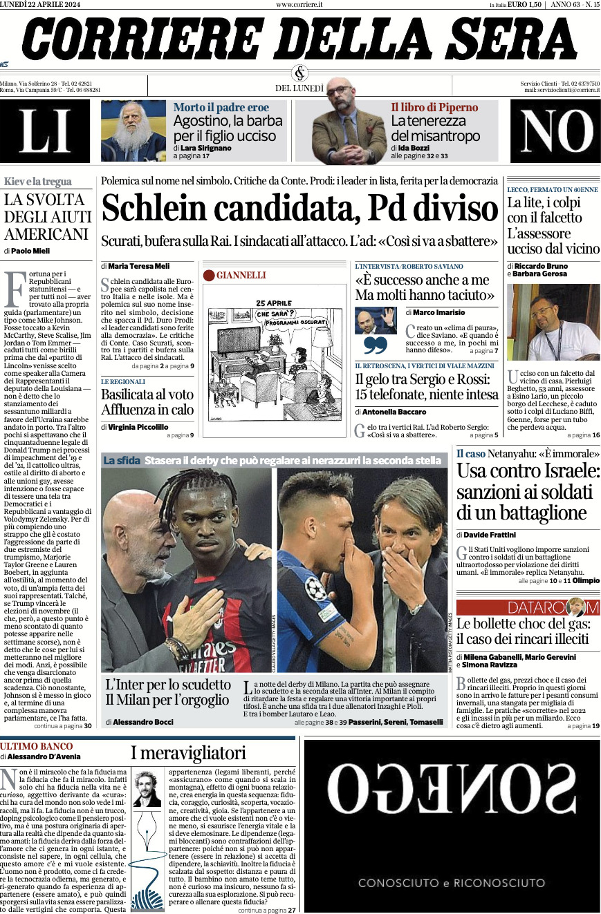 Prima-pagina-del-corriere-della-sera-edizione-di-oggi-22-04-2024