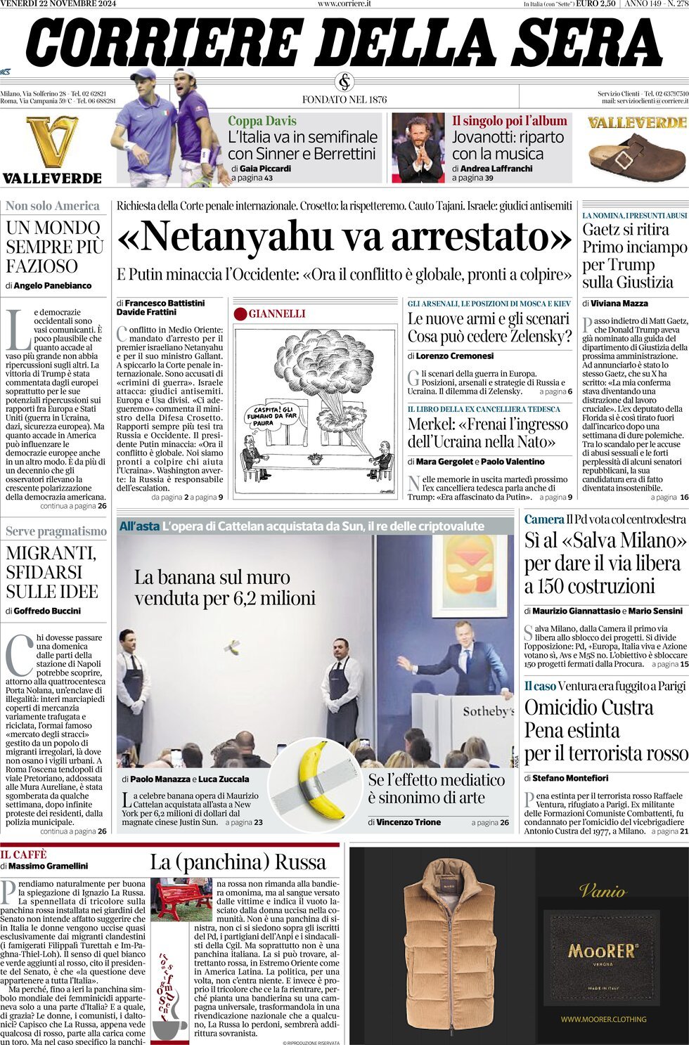 Prima-pagina-del-corriere-della-sera-edizione-di-oggi-22-11-2024