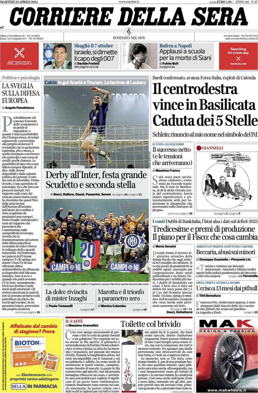 Prima-pagina-del-corriere-della-sera-edizione-di-oggi-23-04-2024