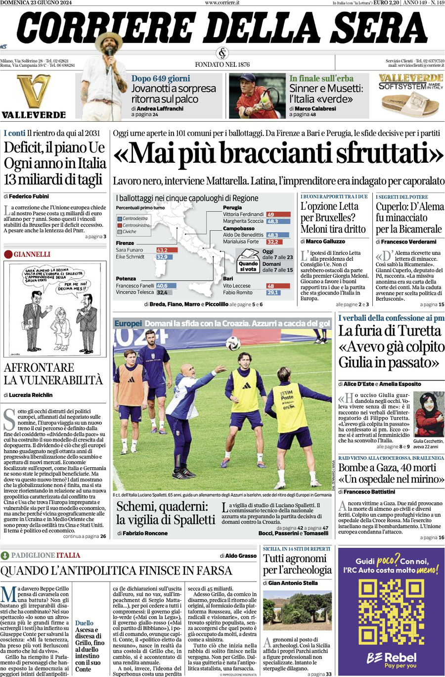 Prima-pagina-del-corriere-della-sera-edizione-di-oggi-23-06-2024