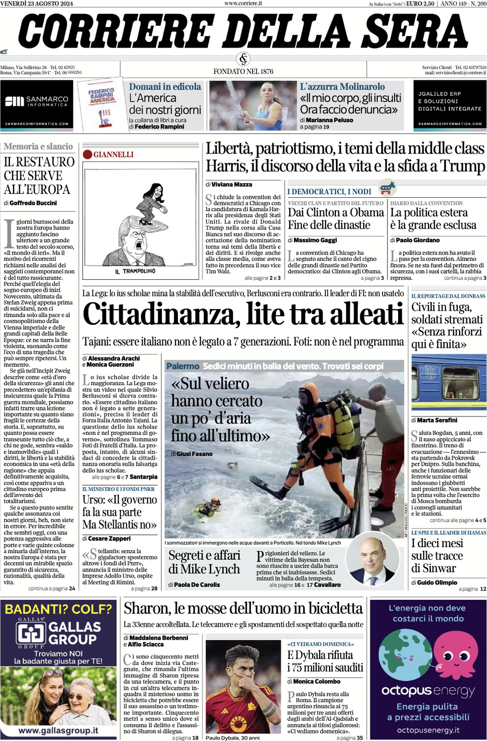 Prima-pagina-del-corriere-della-sera-edizione-di-oggi-23-08-2024