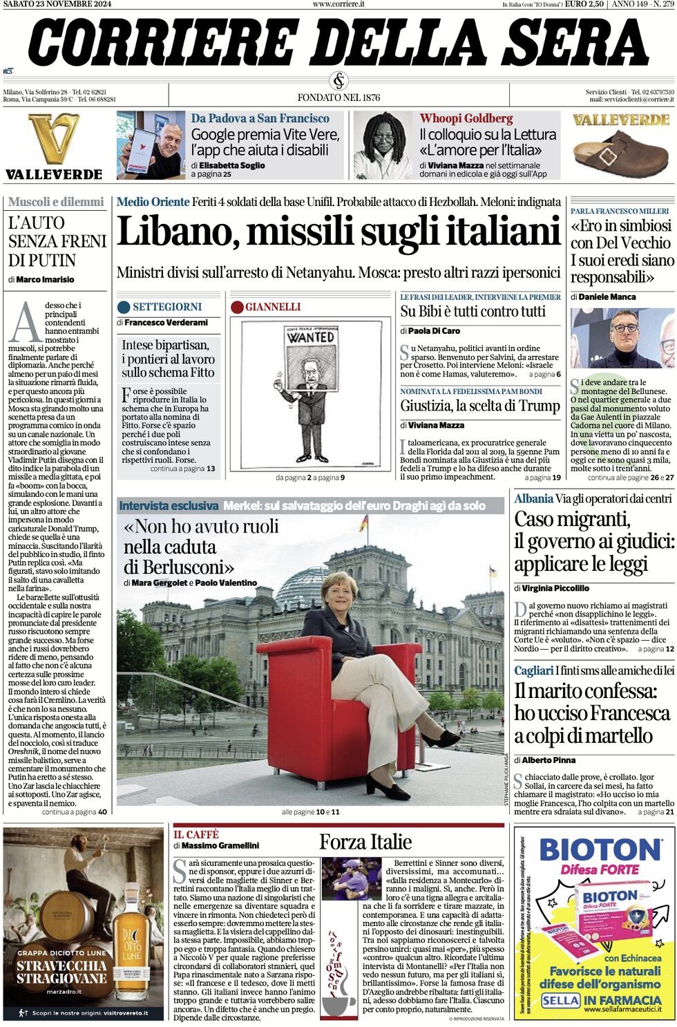 Prima-pagina-del-corriere-della-sera-edizione-di-oggi-23-11-2024