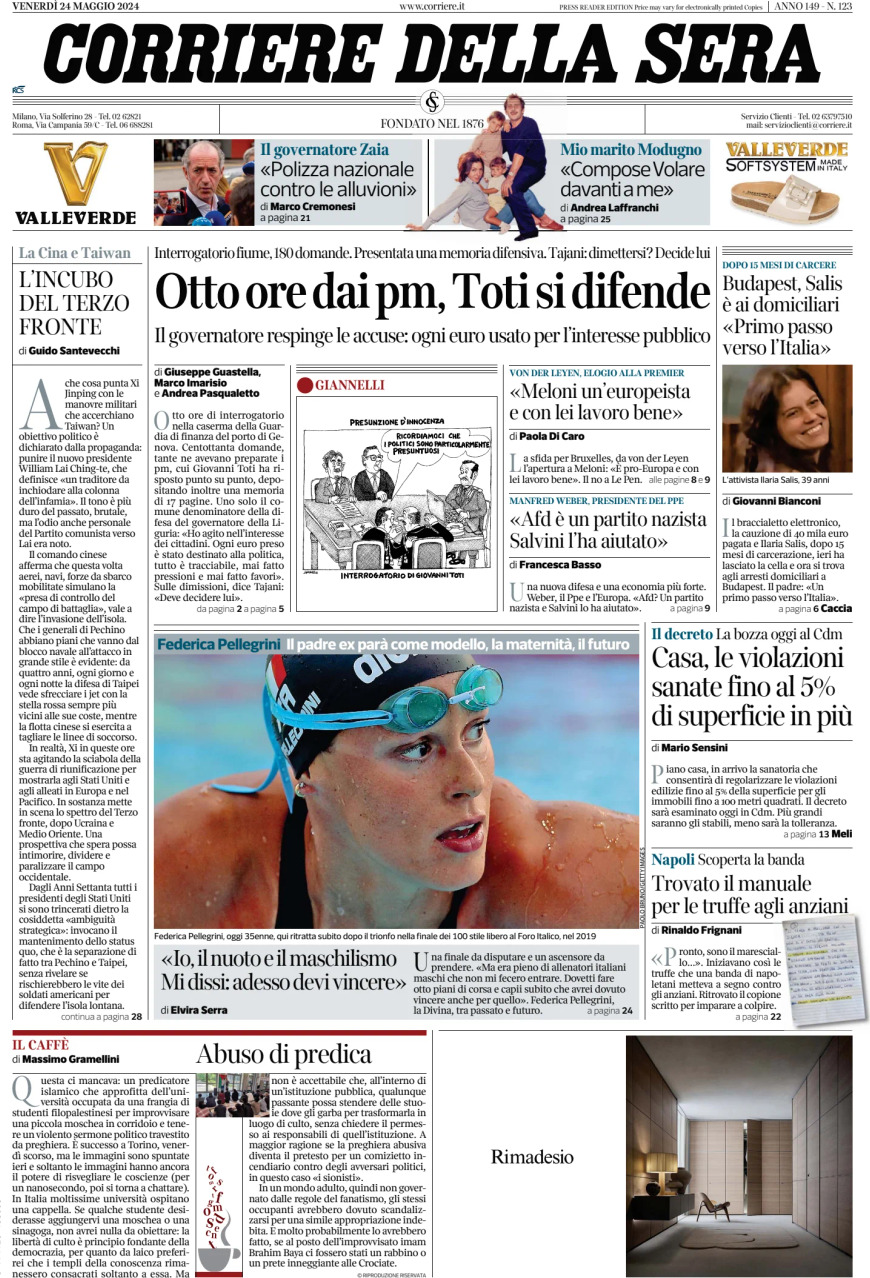 Prima-pagina-del-corriere-della-sera-edizione-di-oggi-24-05-2024