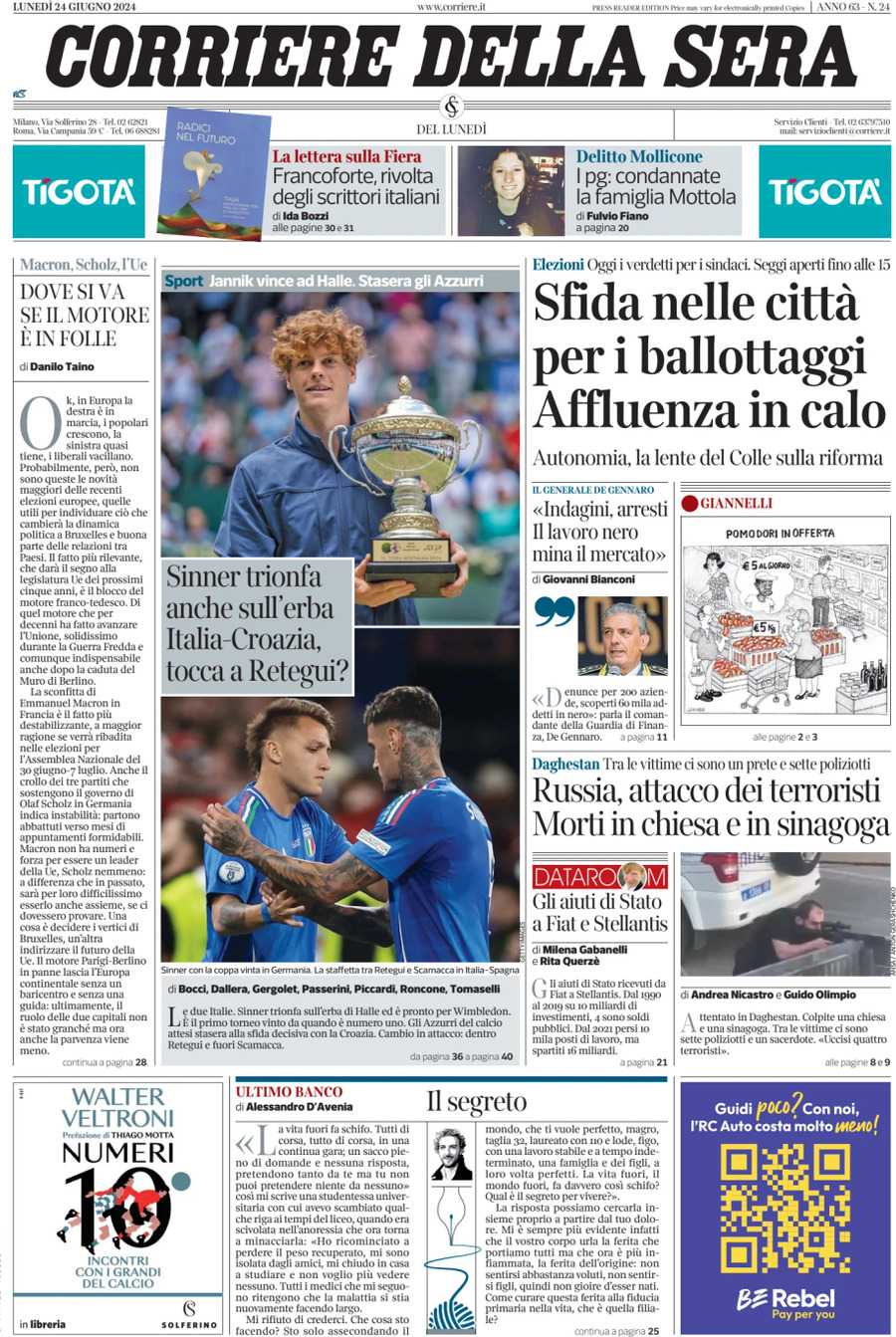 Prima-pagina-del-corriere-della-sera-edizione-di-oggi-24-06-2024