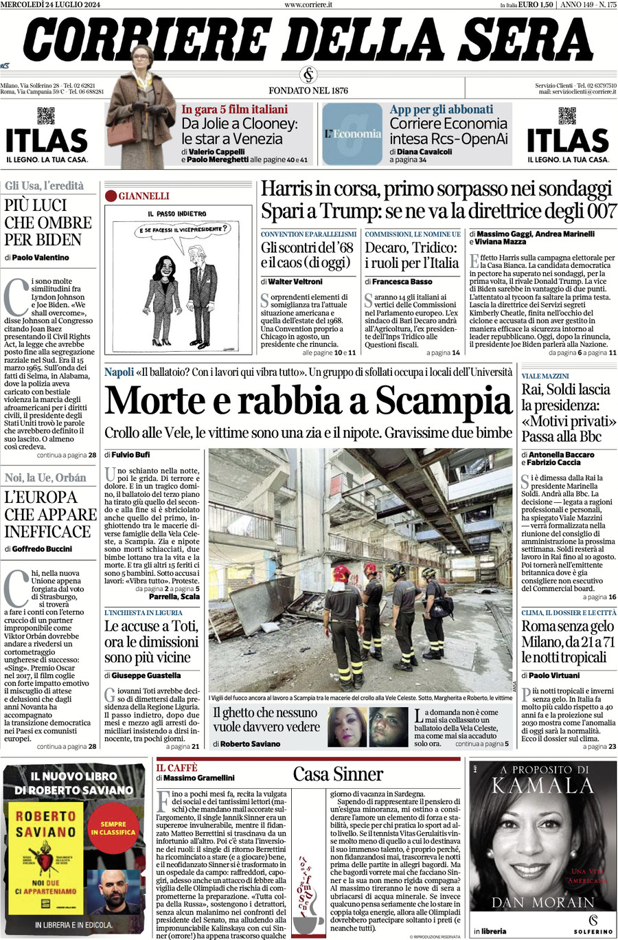 Prima-pagina-del-corriere-della-sera-edizione-di-oggi-24-07-2024