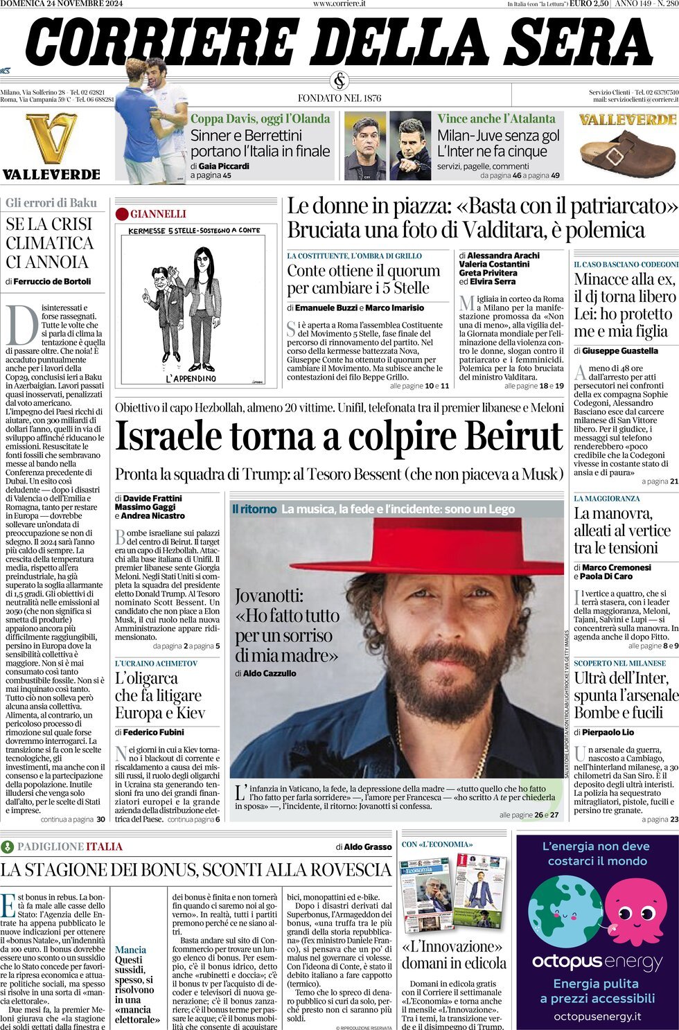 Prima-pagina-del-corriere-della-sera-edizione-di-oggi-24-11-2024