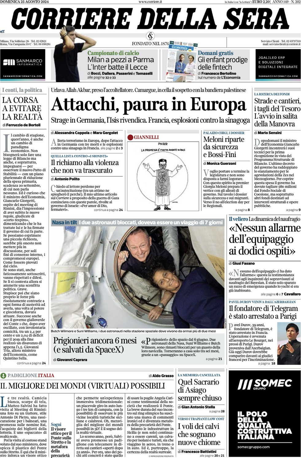 Prima-pagina-del-corriere-della-sera-edizione-di-oggi-25-08-2024