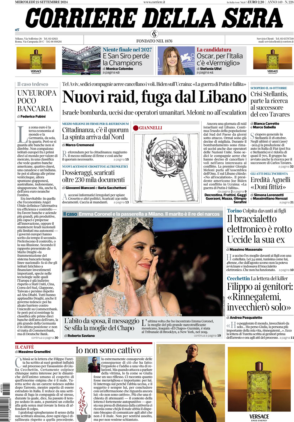 Prima-pagina-del-corriere-della-sera-edizione-di-oggi-25-09-2024