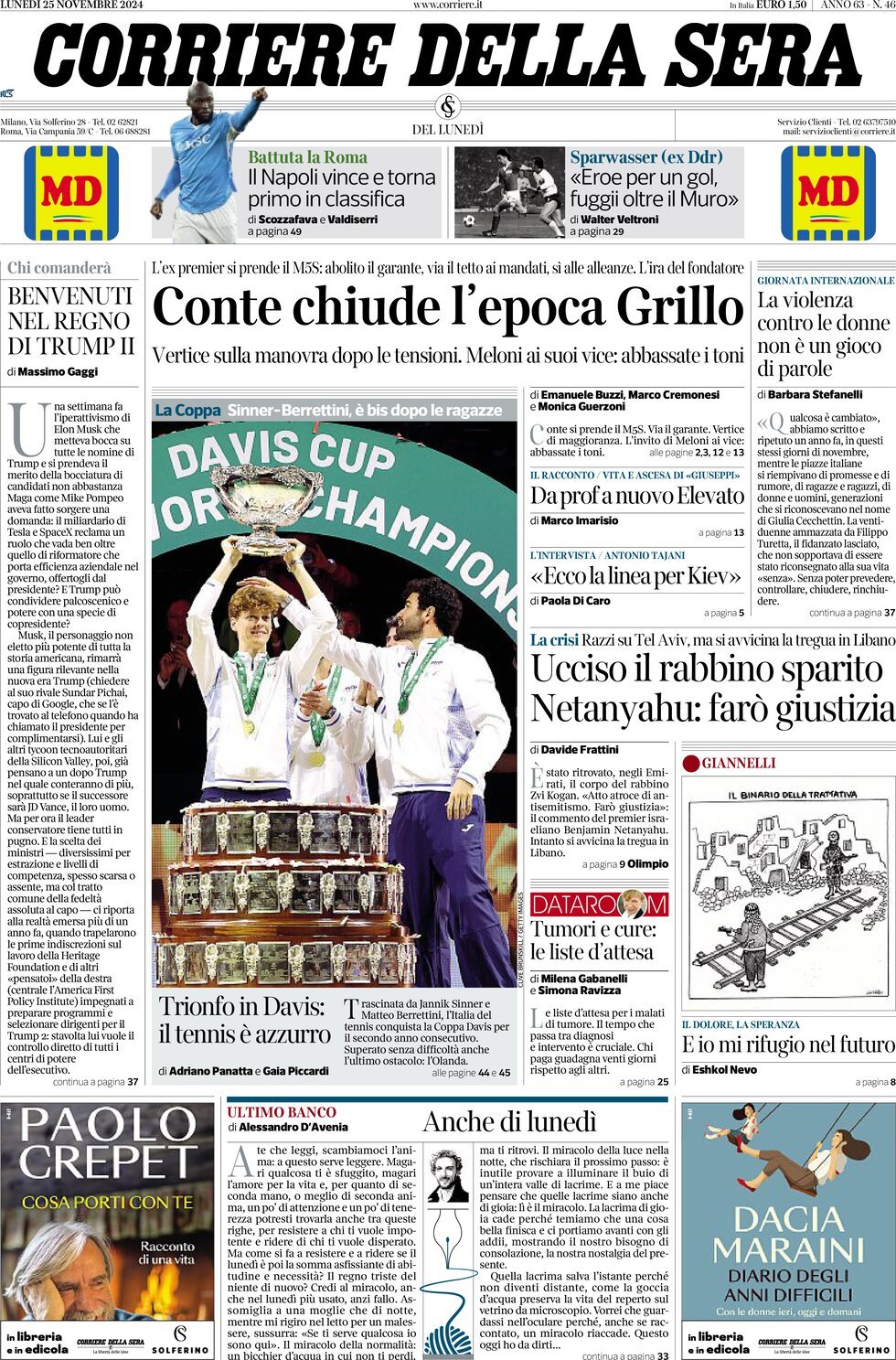 Prima-pagina-del-corriere-della-sera-edizione-di-oggi-25-11-2024