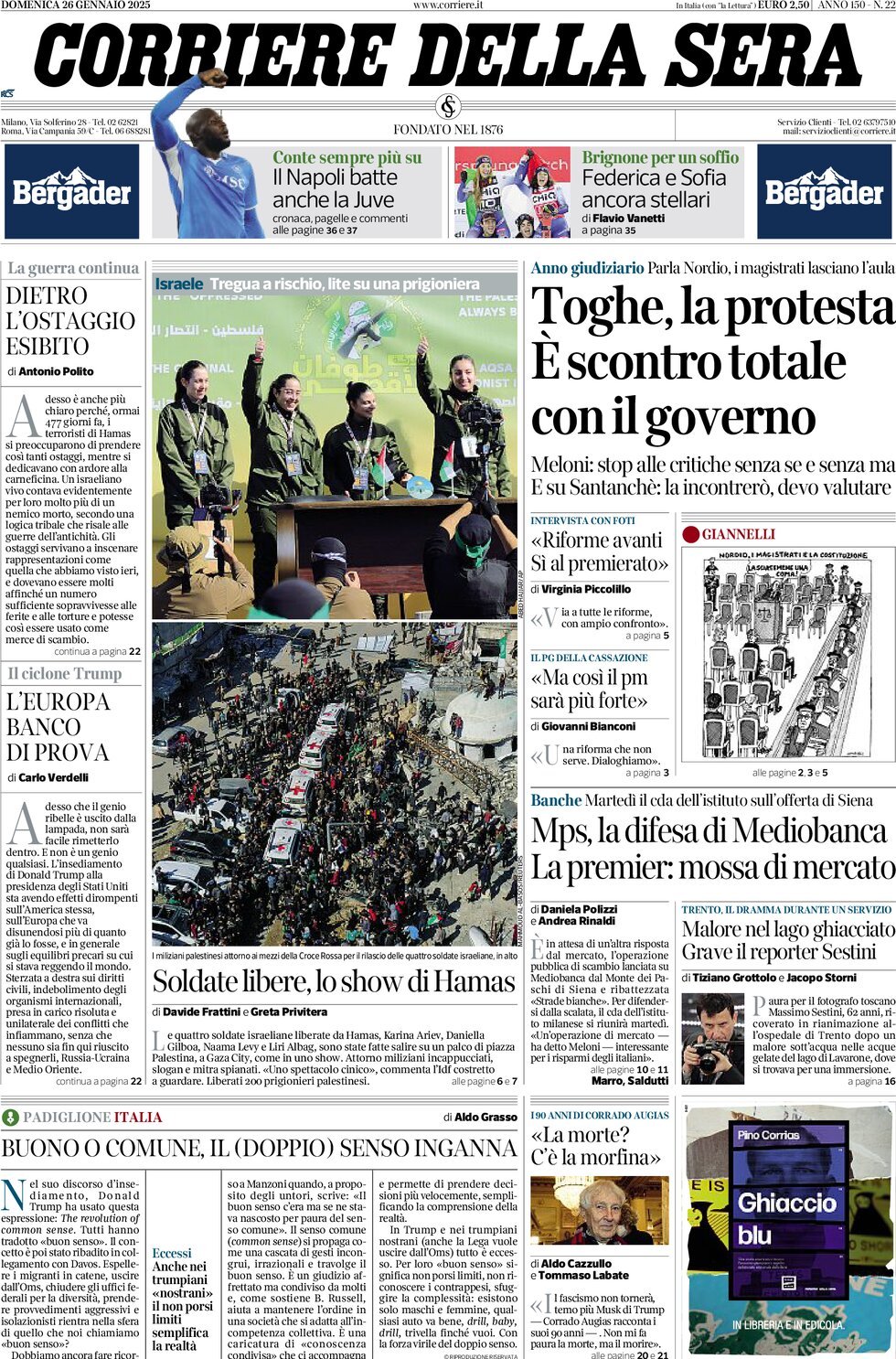 Prima-pagina-del-corriere-della-sera-edizione-di-oggi-26-01-2025