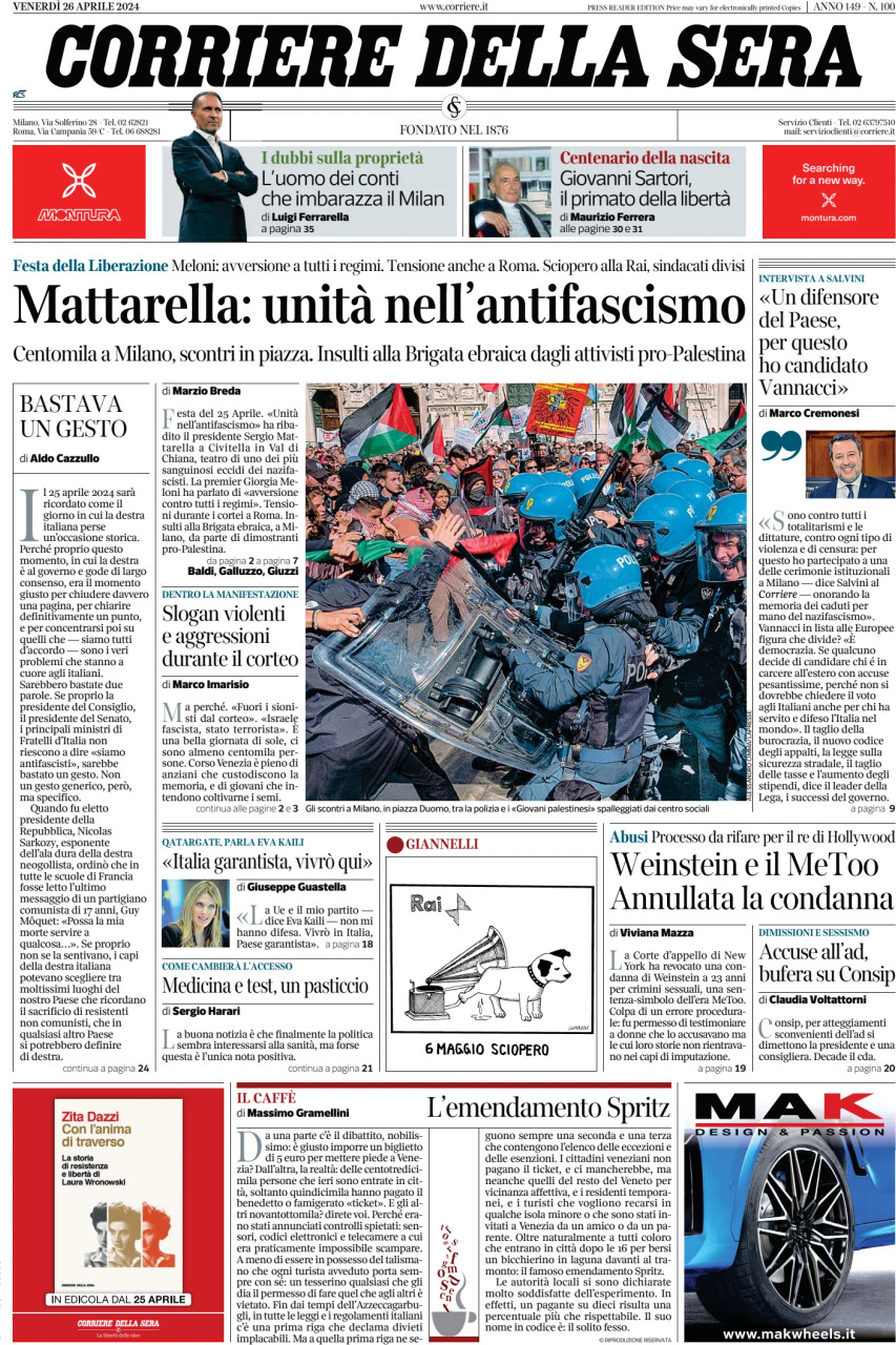 Prima-pagina-del-corriere-della-sera-edizione-di-oggi-26-04-2024