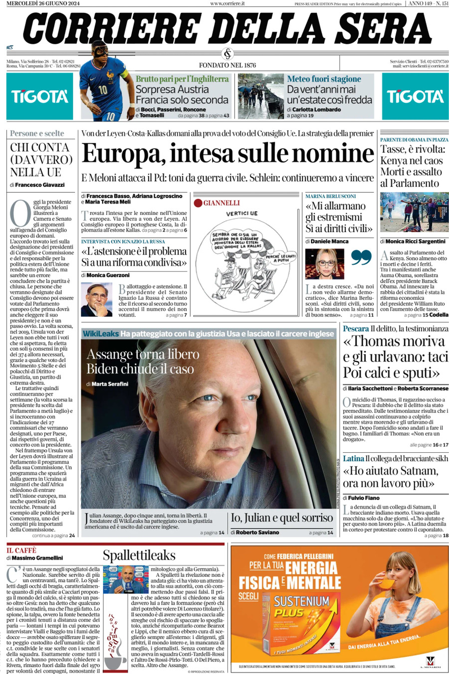 Prima-pagina-del-corriere-della-sera-edizione-di-oggi-26-06-2024