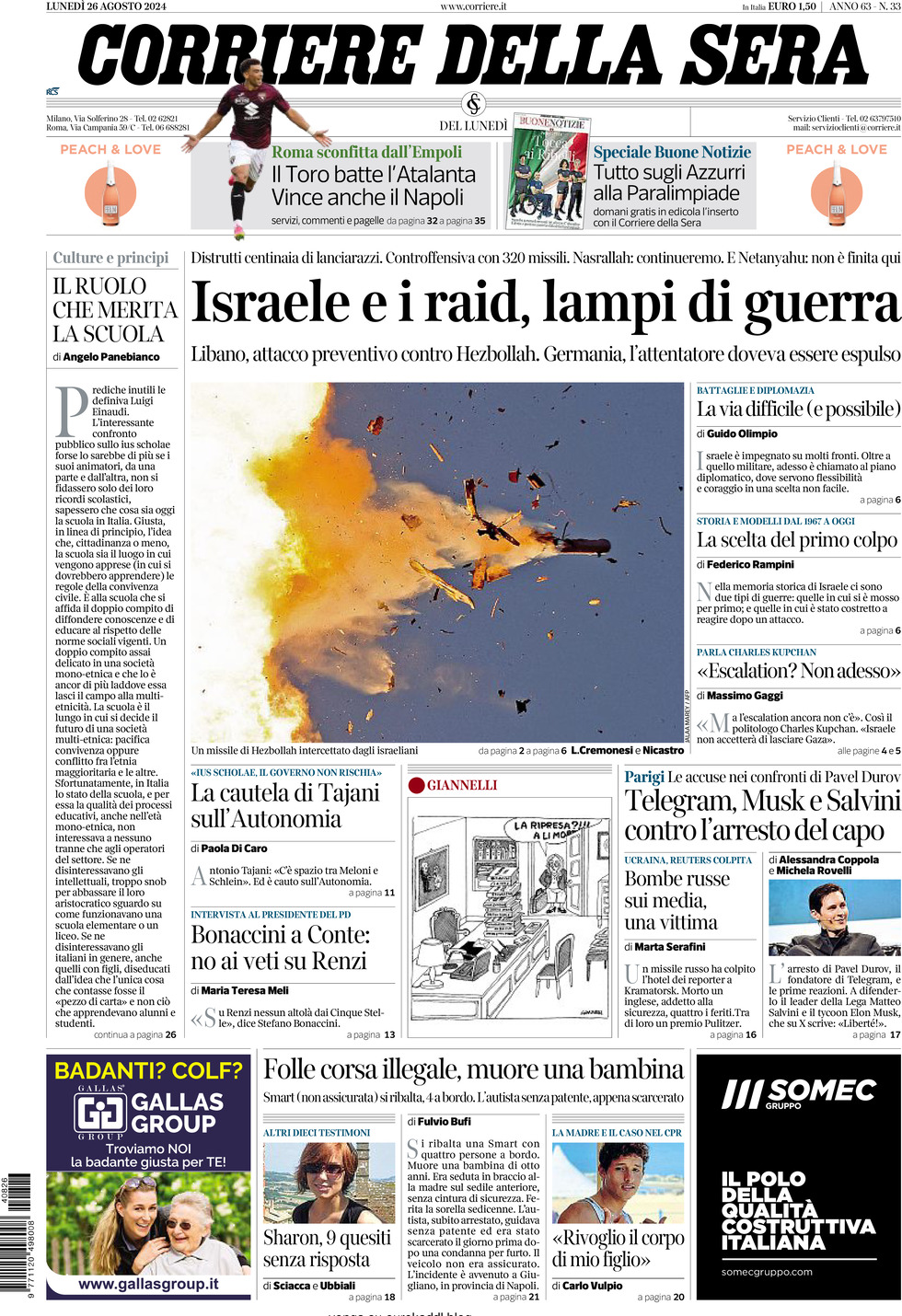 Prima-pagina-del-corriere-della-sera-edizione-di-oggi-26-08-2024