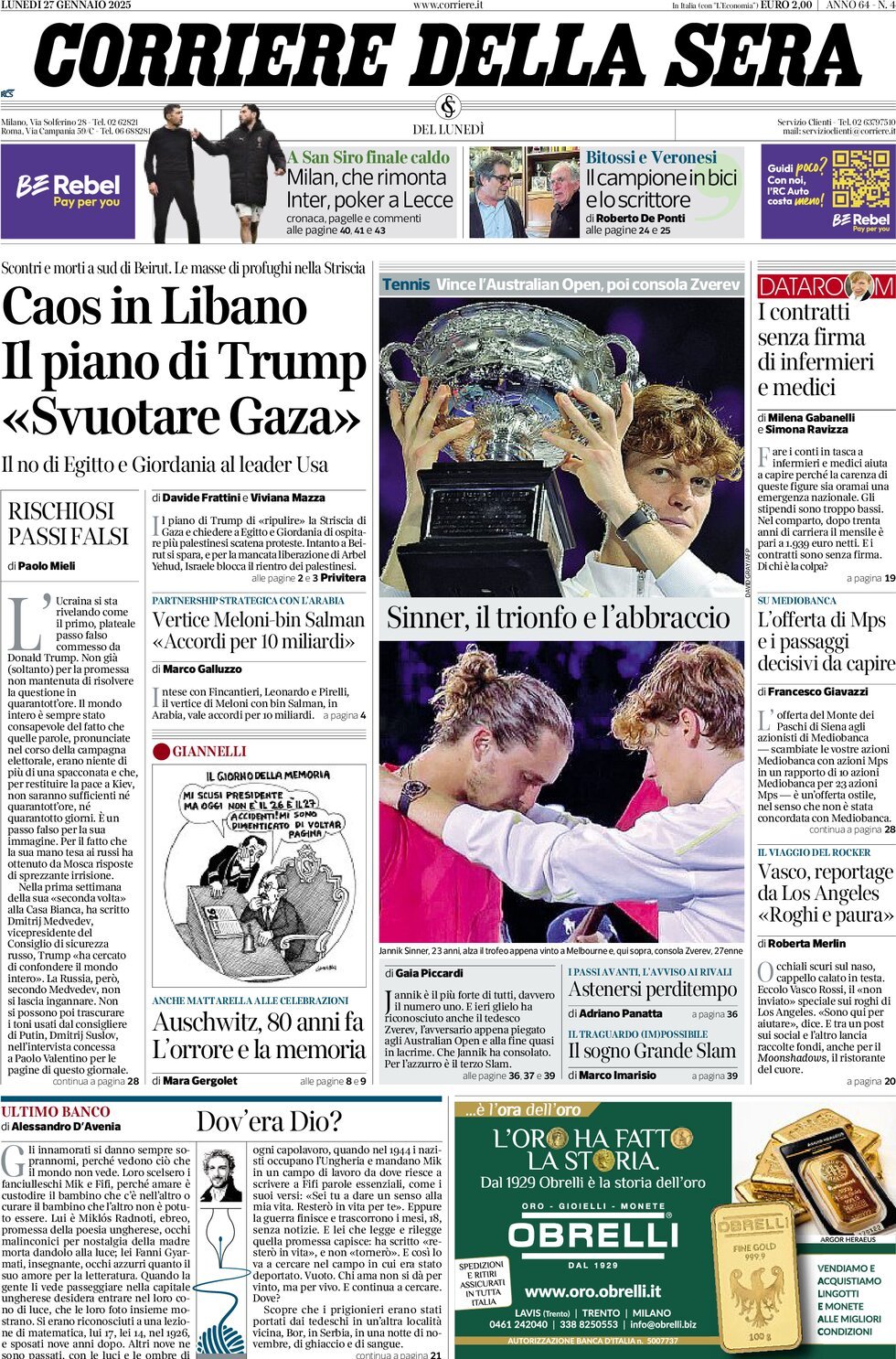 Prima-pagina-del-corriere-della-sera-edizione-di-oggi-27-01-2025