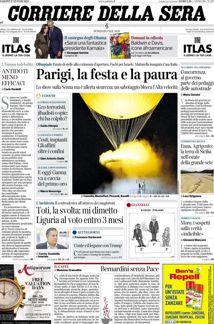Prima-pagina-del-corriere-della-sera-edizione-di-oggi-27-07-2024