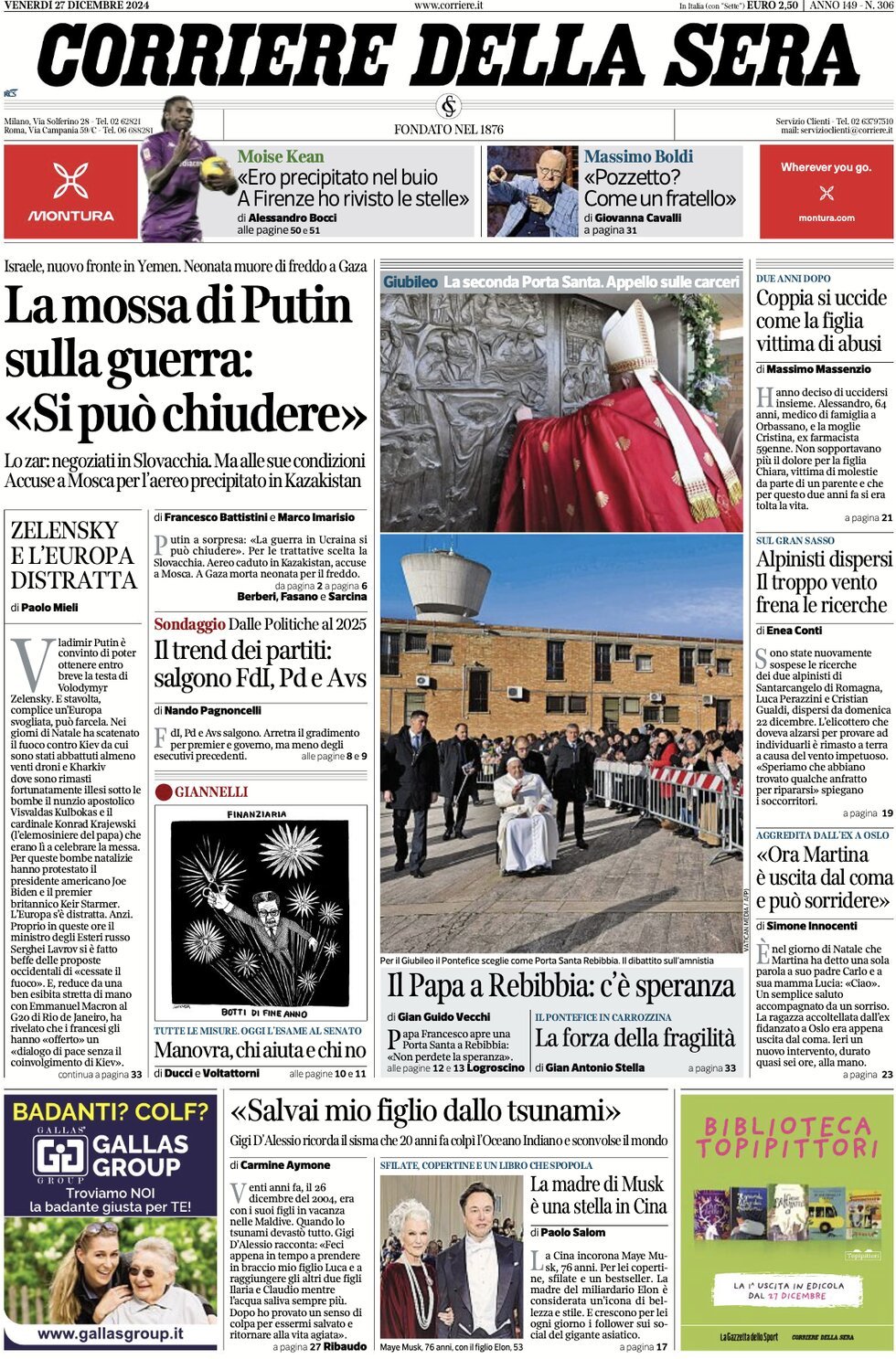 Prima-pagina-del-corriere-della-sera-edizione-di-oggi-27-12-2024