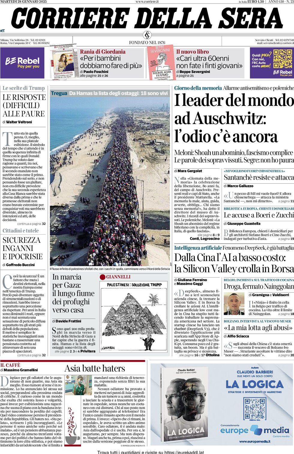 Prima-pagina-del-corriere-della-sera-edizione-di-oggi-28-01-2025