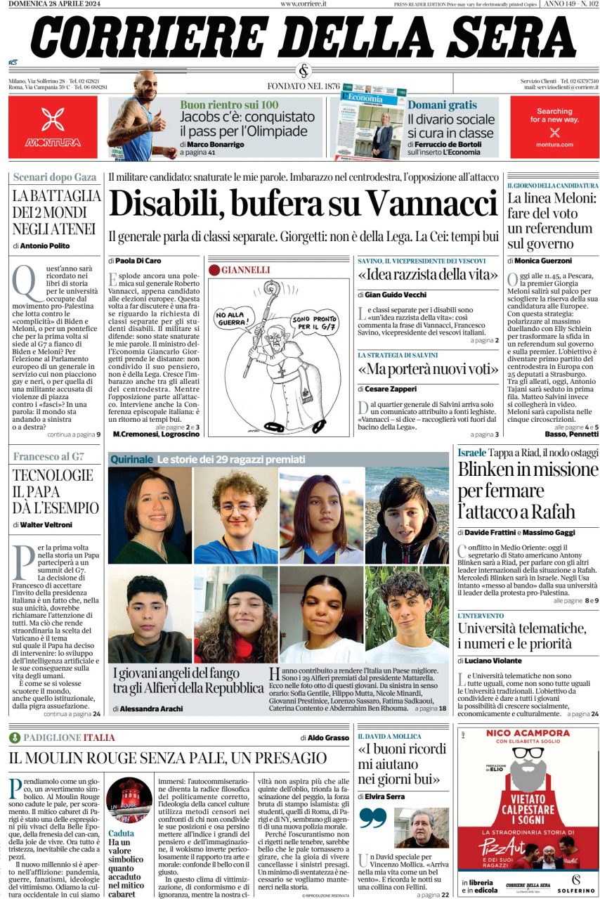 Prima-pagina-del-corriere-della-sera-edizione-di-oggi-28-04-2024