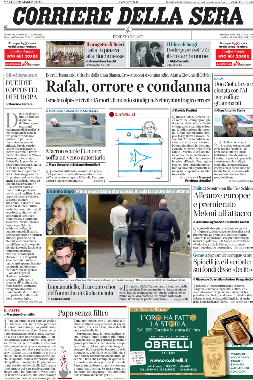 Prima-pagina-del-corriere-della-sera-edizione-di-oggi-28-05-2024