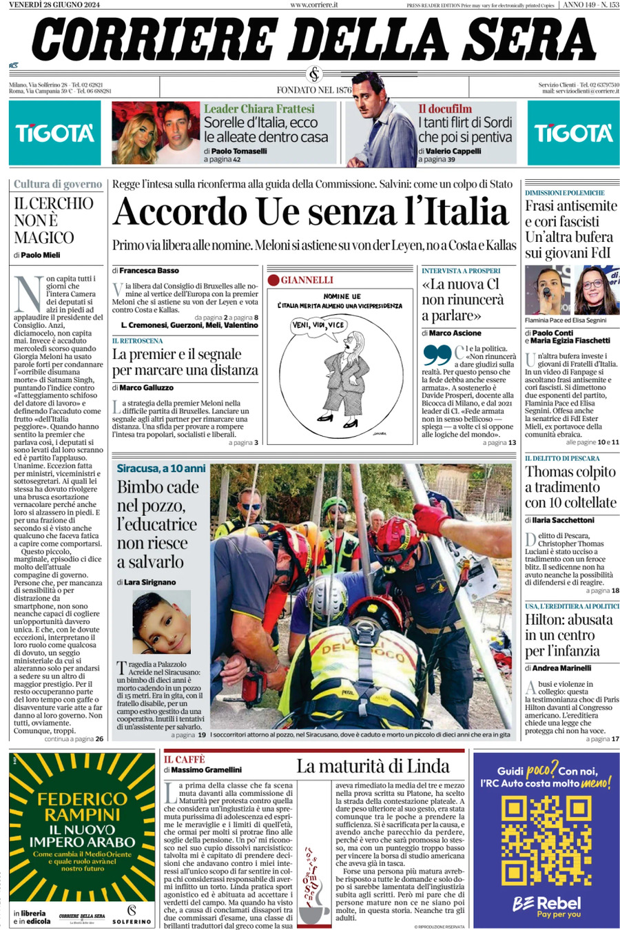 Prima-pagina-del-corriere-della-sera-edizione-di-oggi-28-06-2024