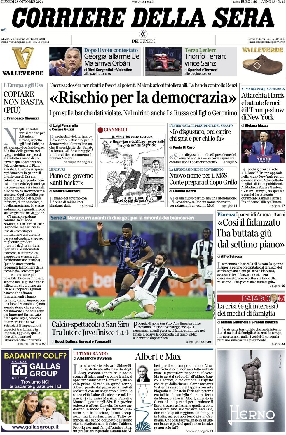 Prima-pagina-del-corriere-della-sera-edizione-di-oggi-28-10-2024