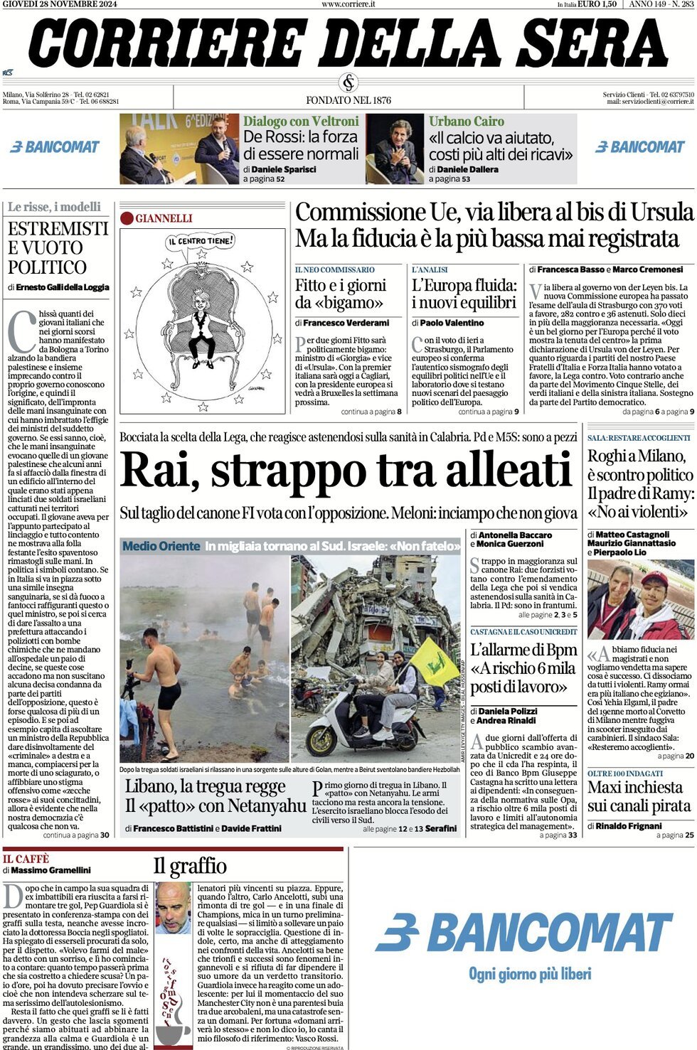 Prima-pagina-del-corriere-della-sera-edizione-di-oggi-28-11-2024