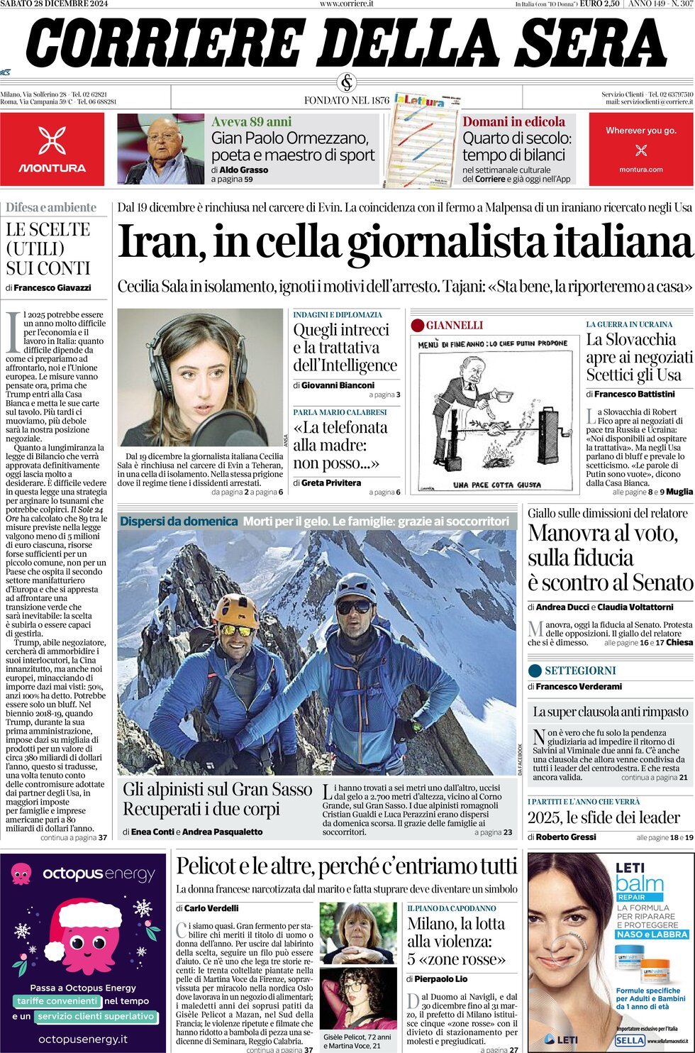 Prima-pagina-del-corriere-della-sera-edizione-di-oggi-28-12-2024