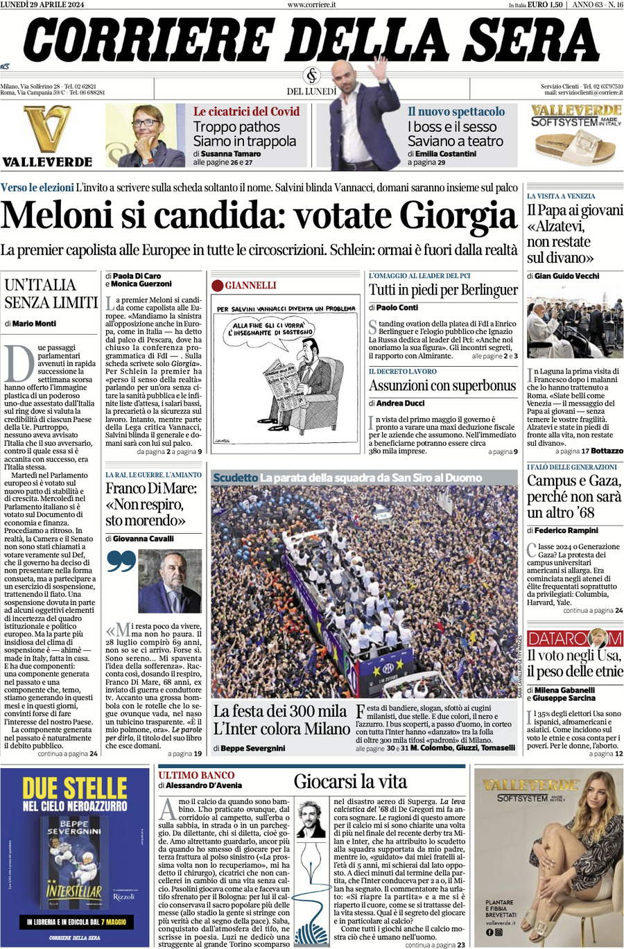 Prima-pagina-del-corriere-della-sera-edizione-di-oggi-29-04-2024