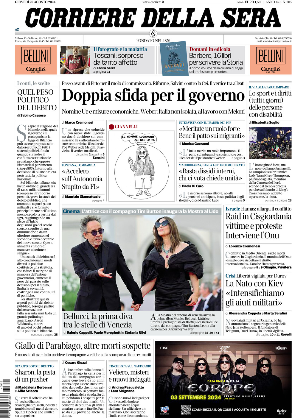 Prima-pagina-del-corriere-della-sera-edizione-di-oggi-29-08-2024