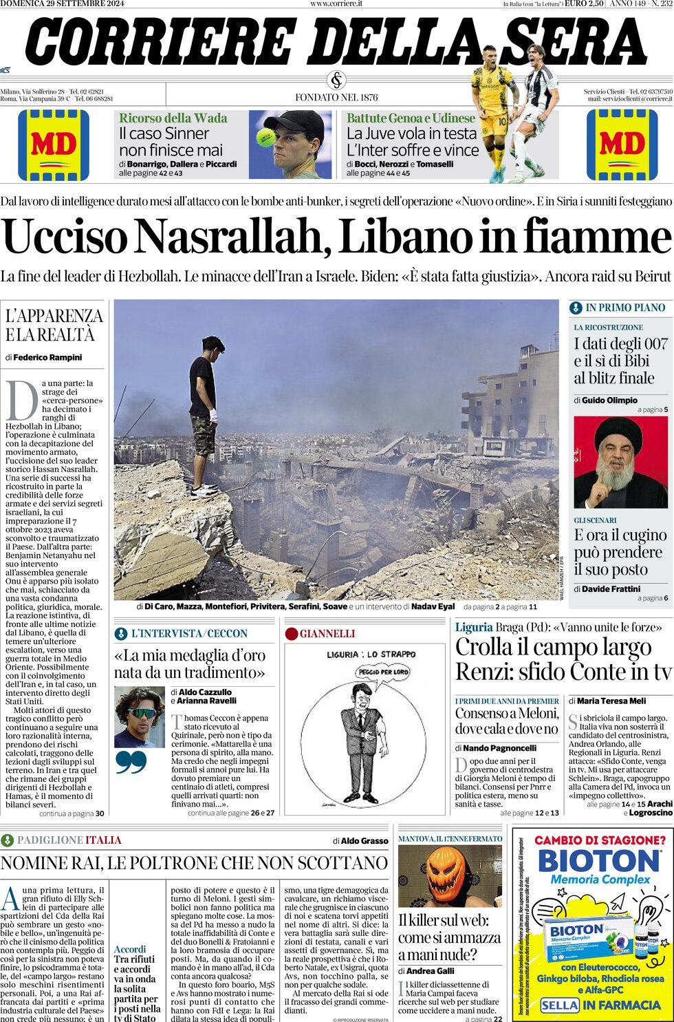 Prima-pagina-del-corriere-della-sera-edizione-di-oggi-29-09-2024