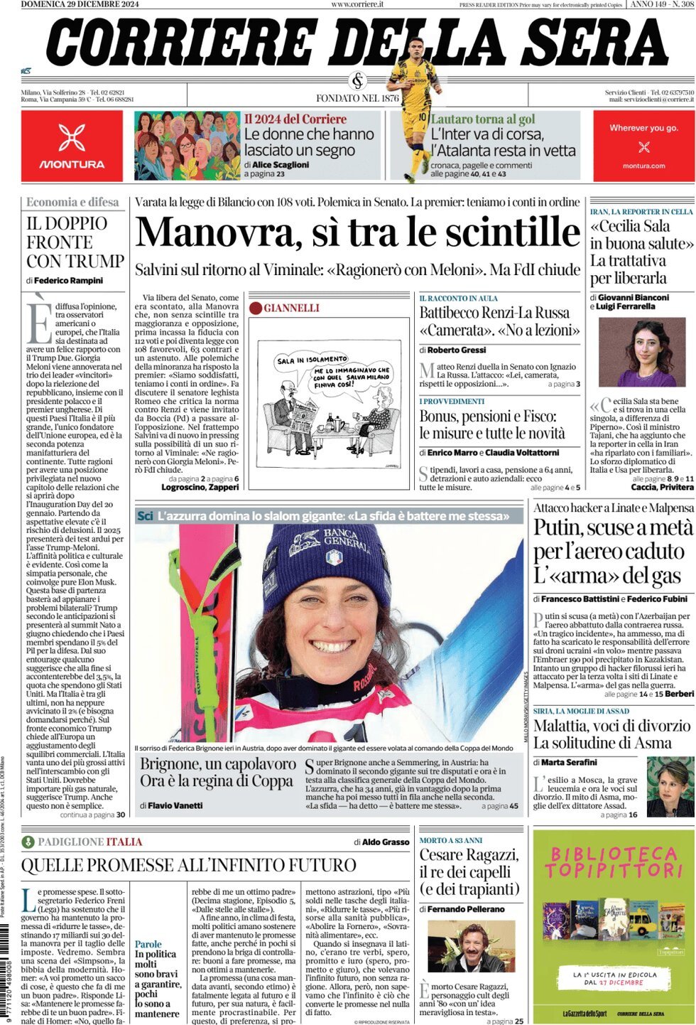 Prima-pagina-del-corriere-della-sera-edizione-di-oggi-29-12-2024