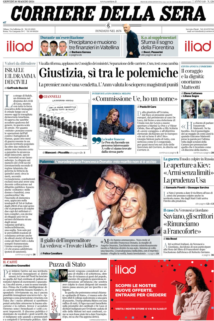 Prima-pagina-del-corriere-della-sera-edizione-di-oggi-30-05-2024