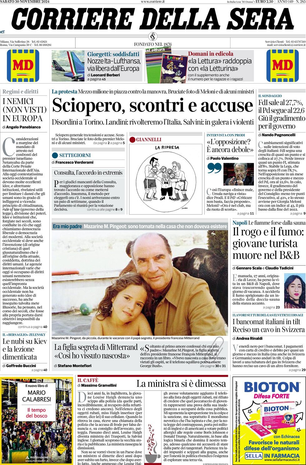 Prima-pagina-del-corriere-della-sera-edizione-di-oggi-30-11-2024