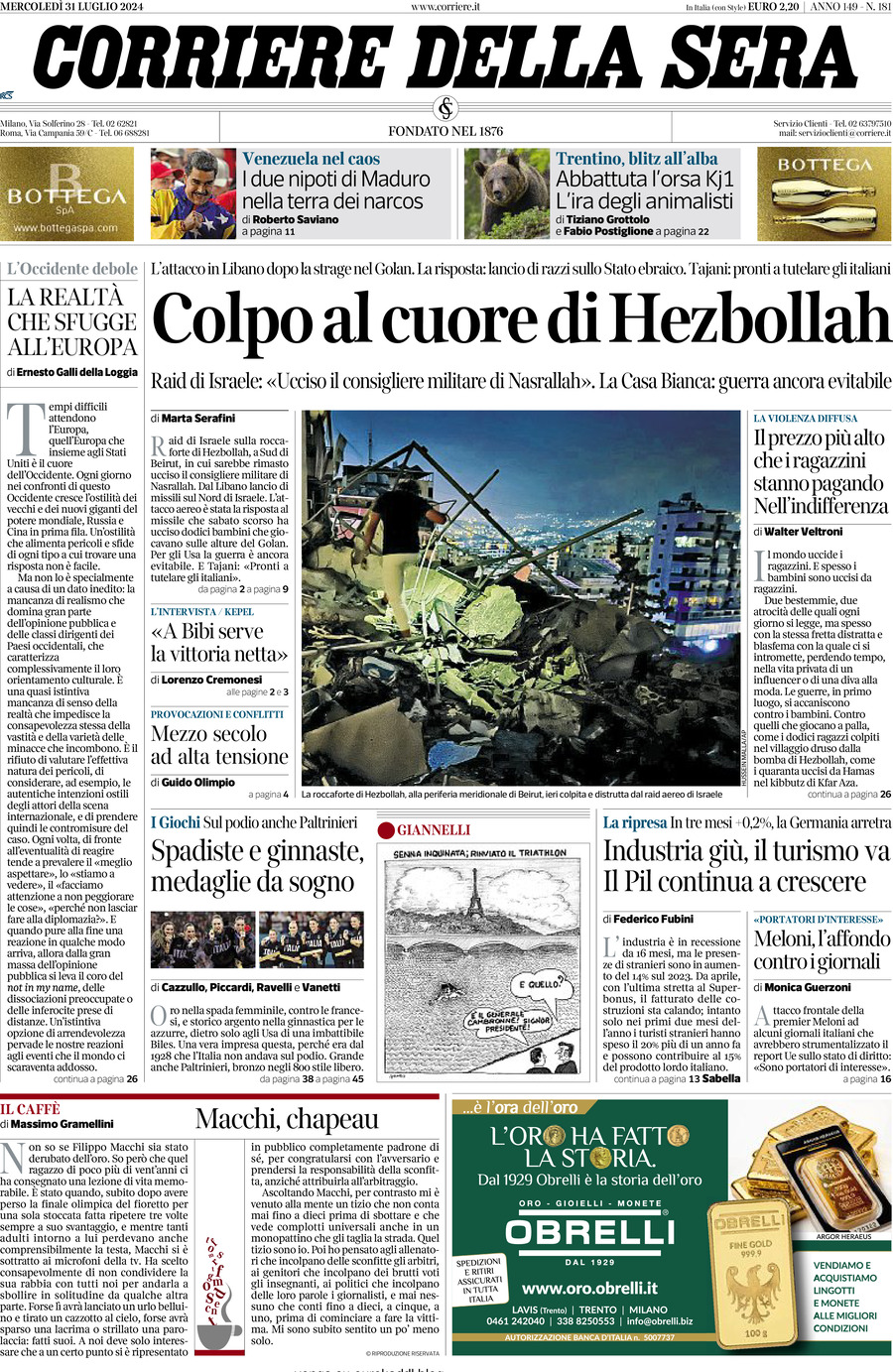 Prima-pagina-del-corriere-della-sera-edizione-di-oggi-31-07-2024