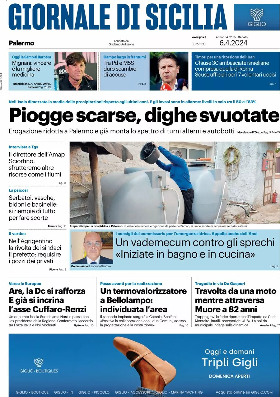 Prima-pagina-giornale-di-sicilia-edizione-palermo-di-oggi-06-04-2024