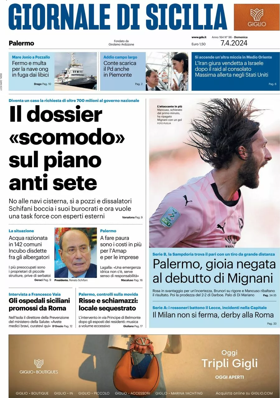 Prima-pagina-giornale-di-sicilia-edizione-palermo-di-oggi-07-04-2024