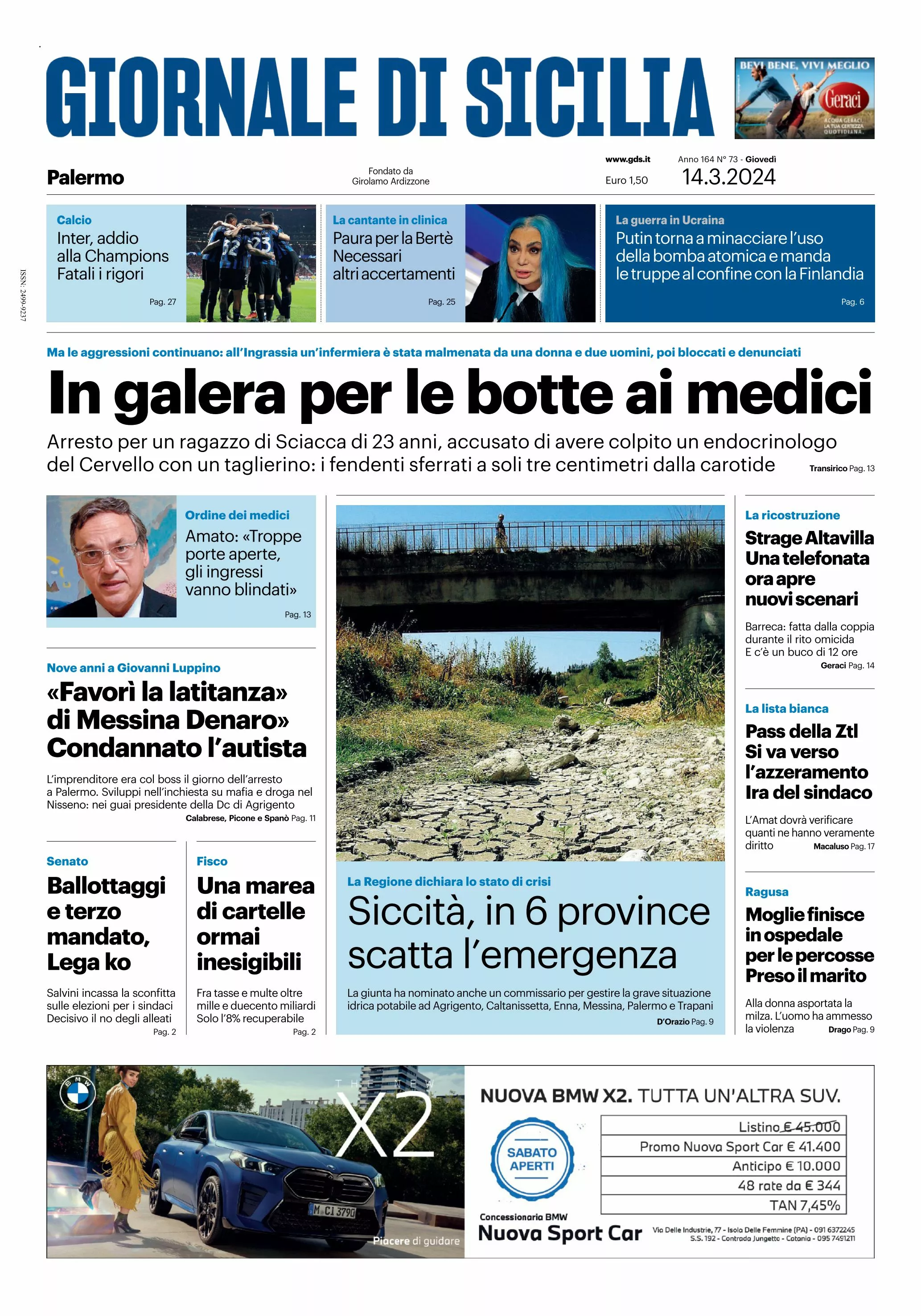 Prima-pagina-giornale-di-sicilia-edizione-palermo-di-oggi-14-03-24