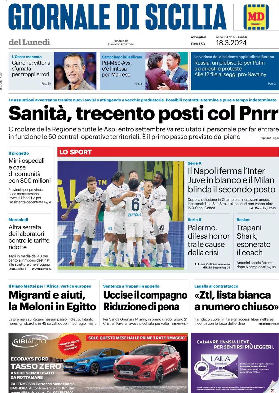 Prima-pagina-giornale-di-sicilia-edizione-palermo-di-oggi-18-03-2024