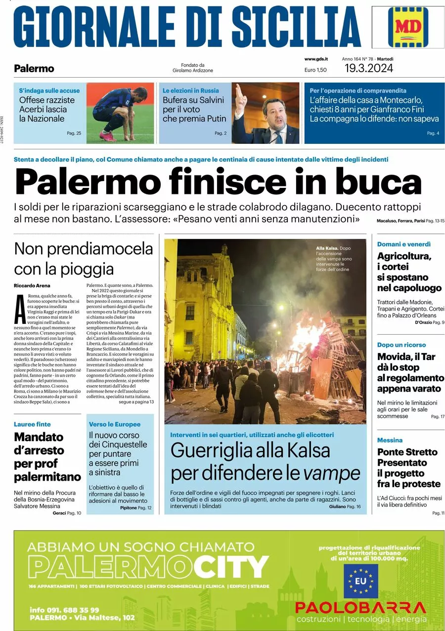 Prima-pagina-giornale-di-sicilia-edizione-palermo-di-oggi-19-03-2024