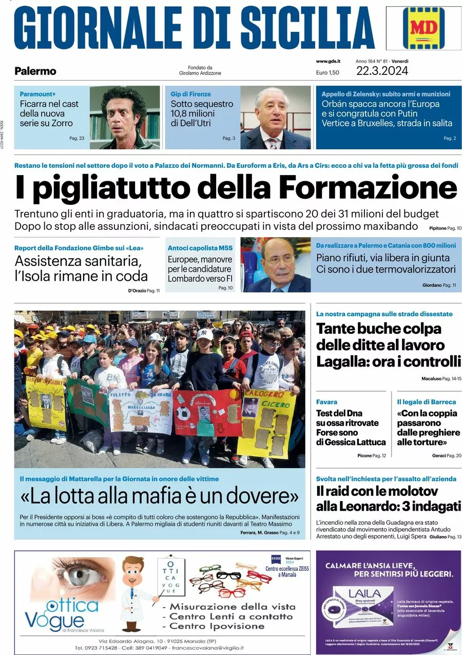 Prima-pagina-giornale-di-sicilia-edizione-palermo-di-oggi-22-03-2024